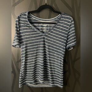 Venice Burnout Lucky Brand Navy and White Striped V-Neck Top